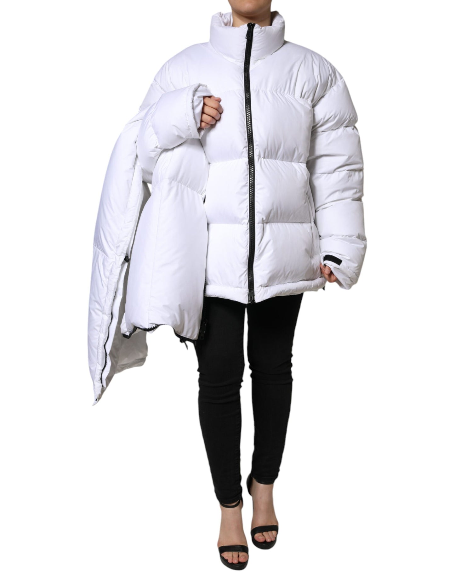 White Puffer Quilted Full Zip Coat Jacket