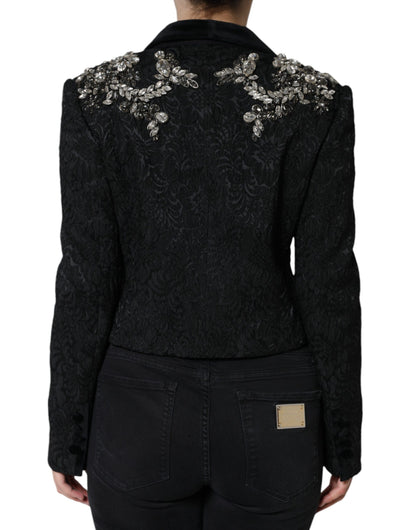 Black Jacquard Crystal Floral Jacket Blazer