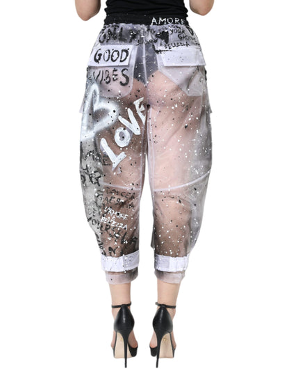 White See Through Logo Cropped Cargo Pants