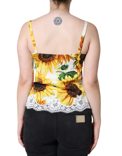 White Silk Sunflower Lace Sleeveless Tank Top