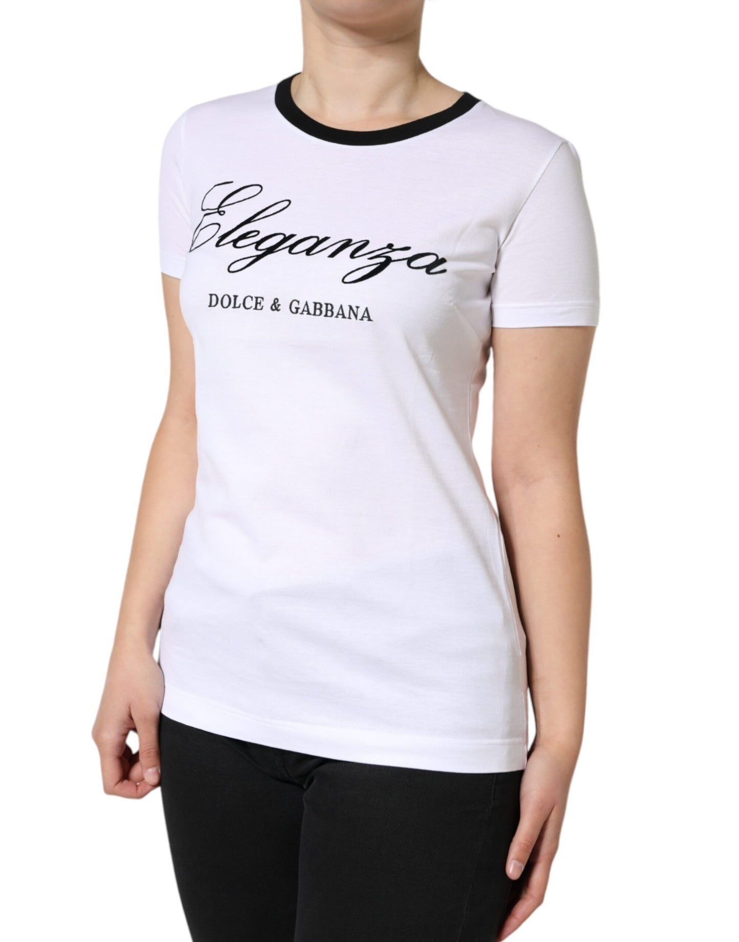 White Eleganza Print Cotton Short Sleeves T-shirt