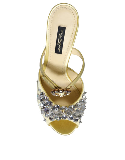 Yellow Mary Janes Satin Crystal Sandals Shoes