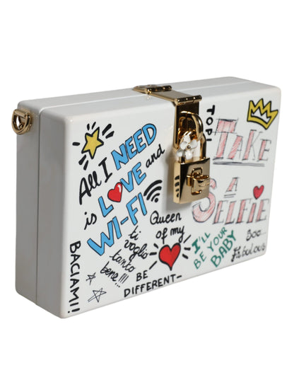 White Graffiti Print Clutch Crossbody Bag