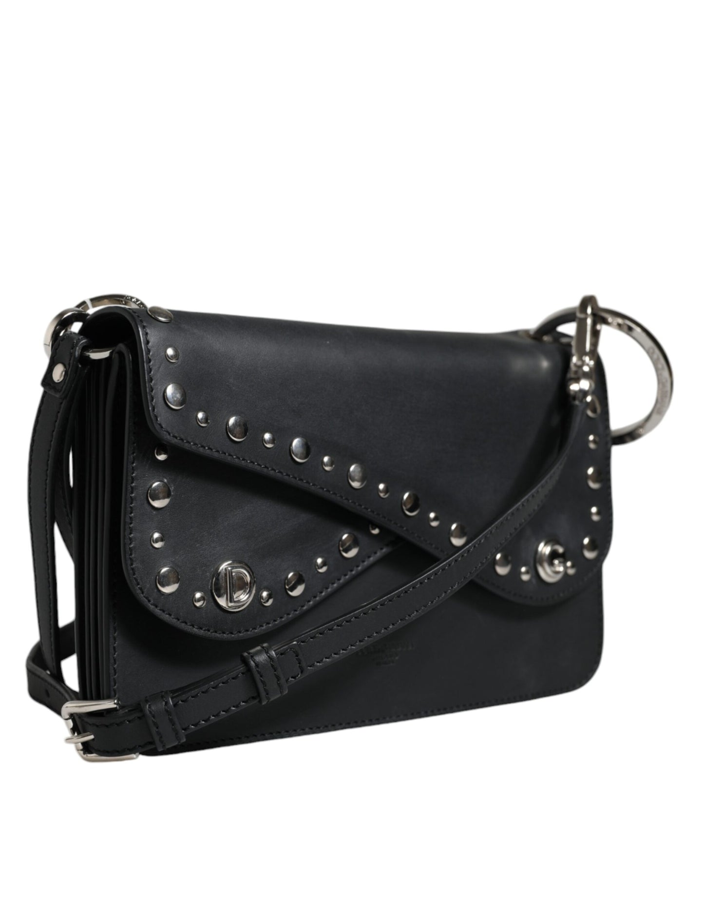 Black Small Leather Studded Shoulder Crossbody Bag