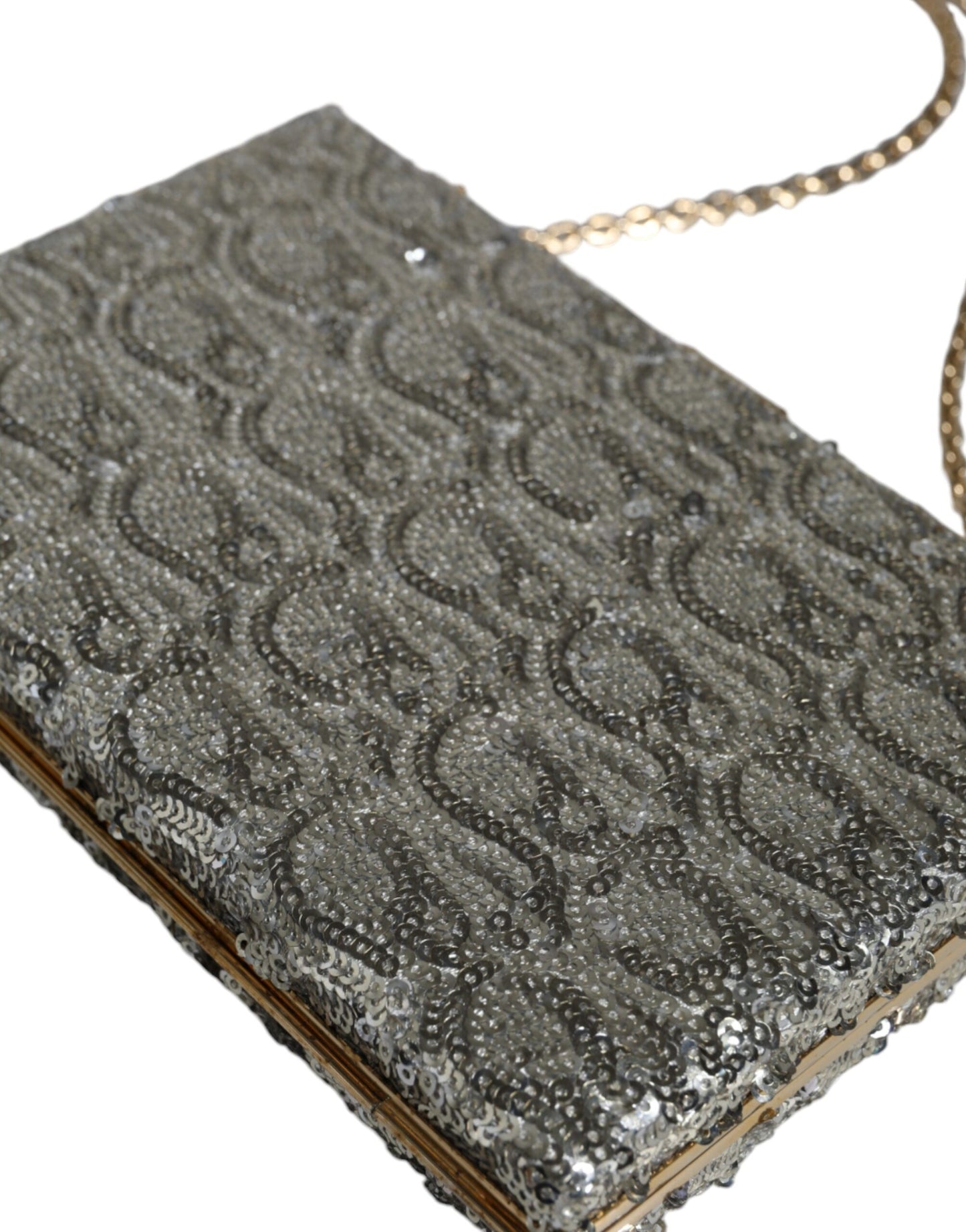 Silver Sequined Clutch Evening Crossbody Bag