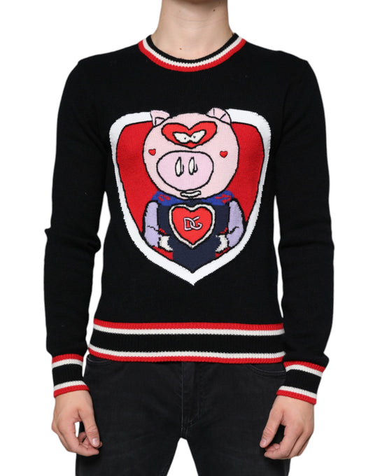 Black Cashmere Pig of the Year Pullover Sweater