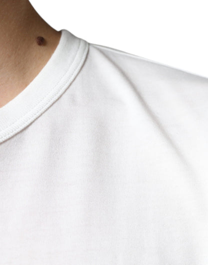 White Logo Embossed Cotton Crewneck T-shirt