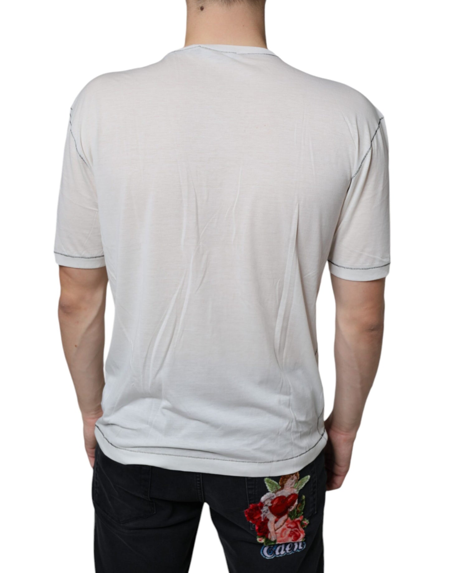 White Angel Crown Print Crew Neck T-shirt