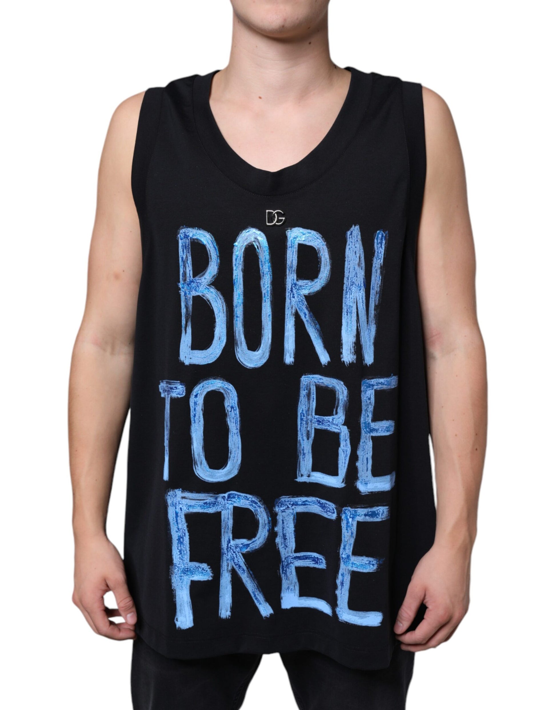 Black Cotton Born To Be Free Sleeveless T-shirt