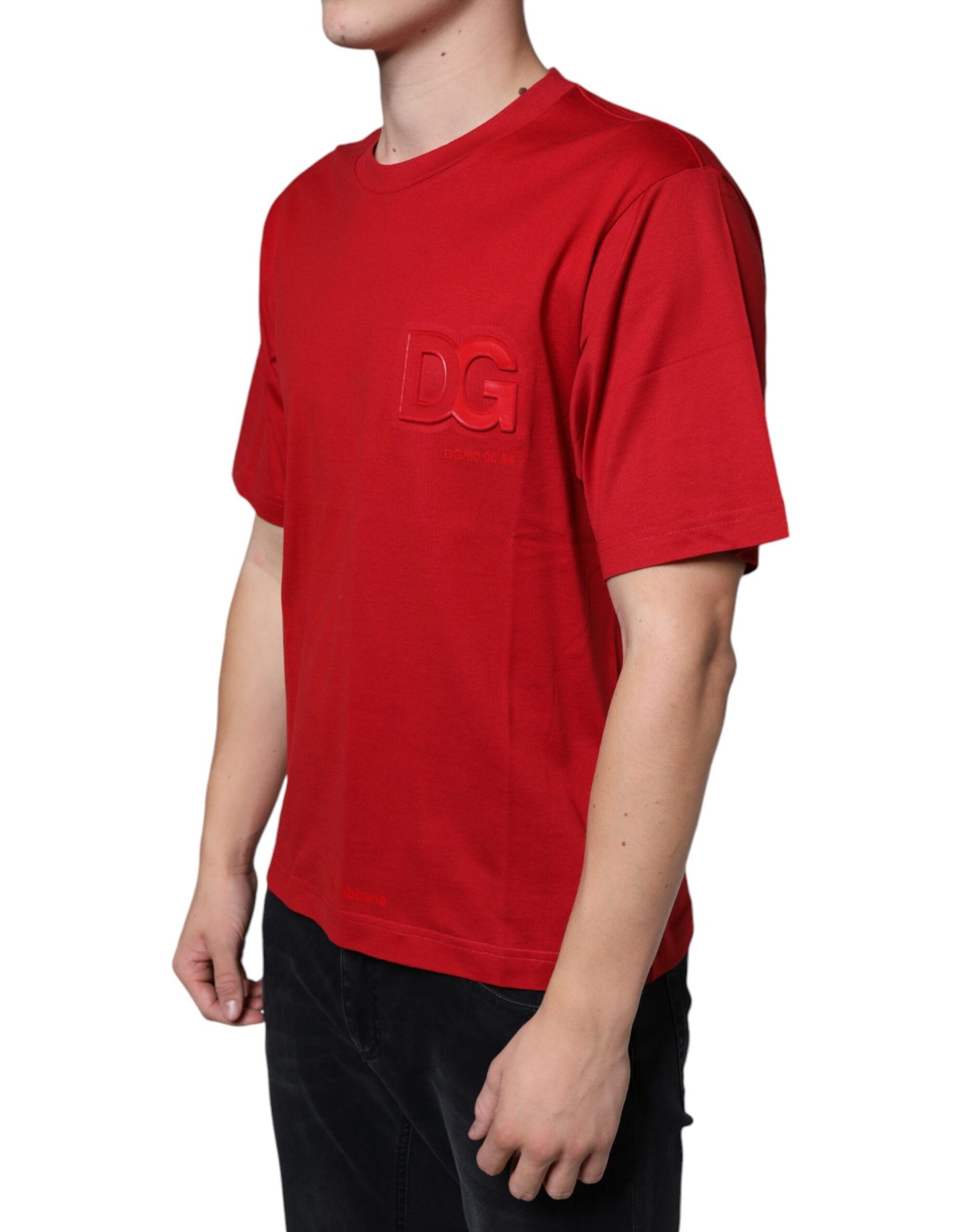 Red Cotton DG Logo Print Crew Neck T-shirt