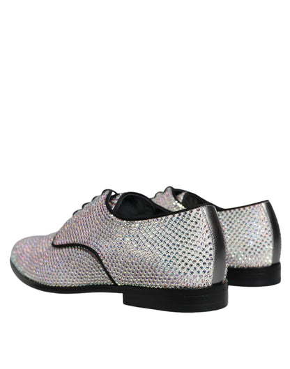 Silver Leather Rhinestones Derby Dress Shoes