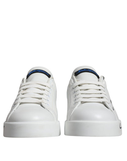 White Blue Leather Logo Low Top Sneakers Shoes