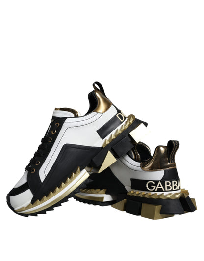 White Gold Black Leather SUPER KING Sneakers Shoes