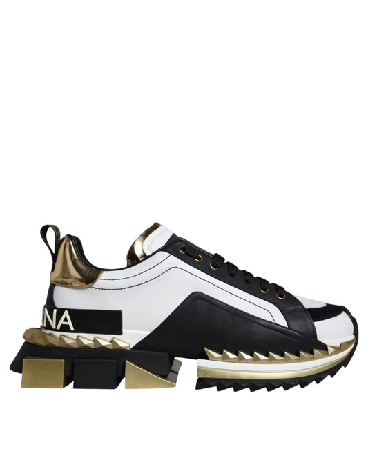 White Gold Black Leather SUPER KING Sneakers Shoes