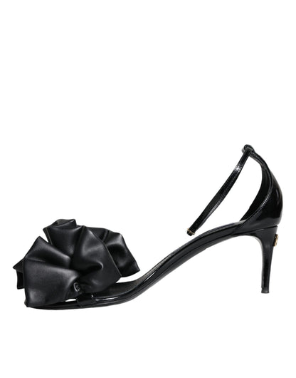 Black Leather Ankle Strap Heel Sandals Shoes