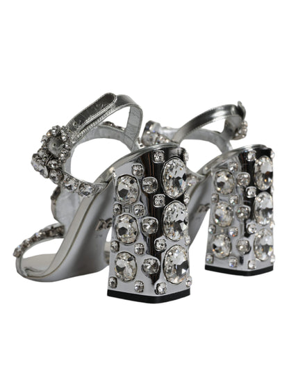 Silver Leather T-strap Crystal Sandals Shoes