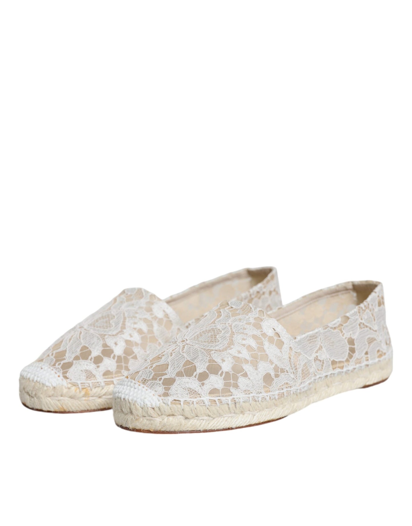 White Lace Viscose Espadrilles Flats Shoes