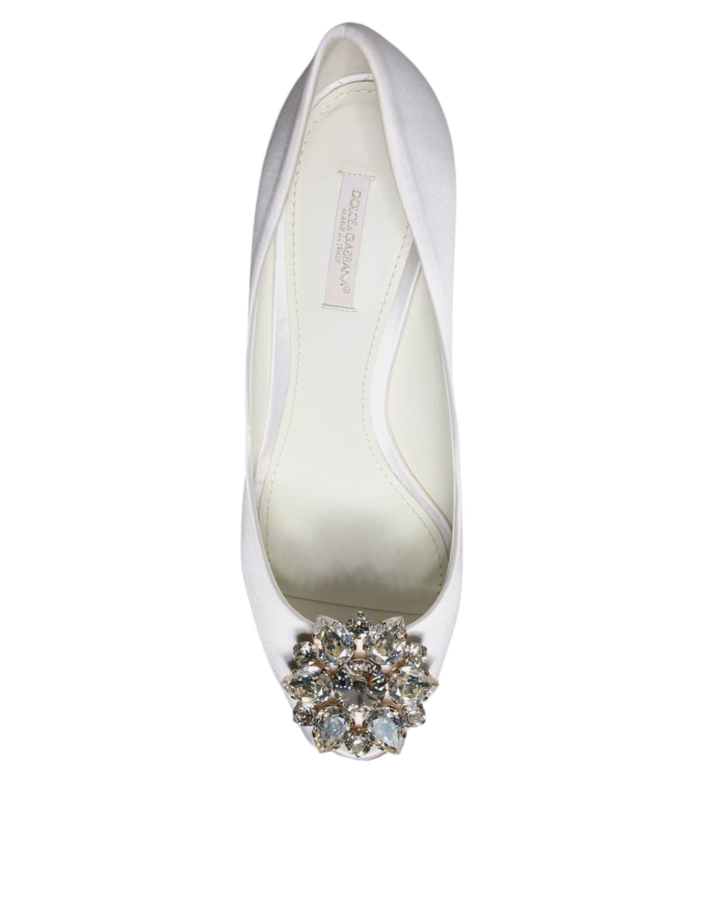 White Crystals Peep Toe Satin Pumps Shoes