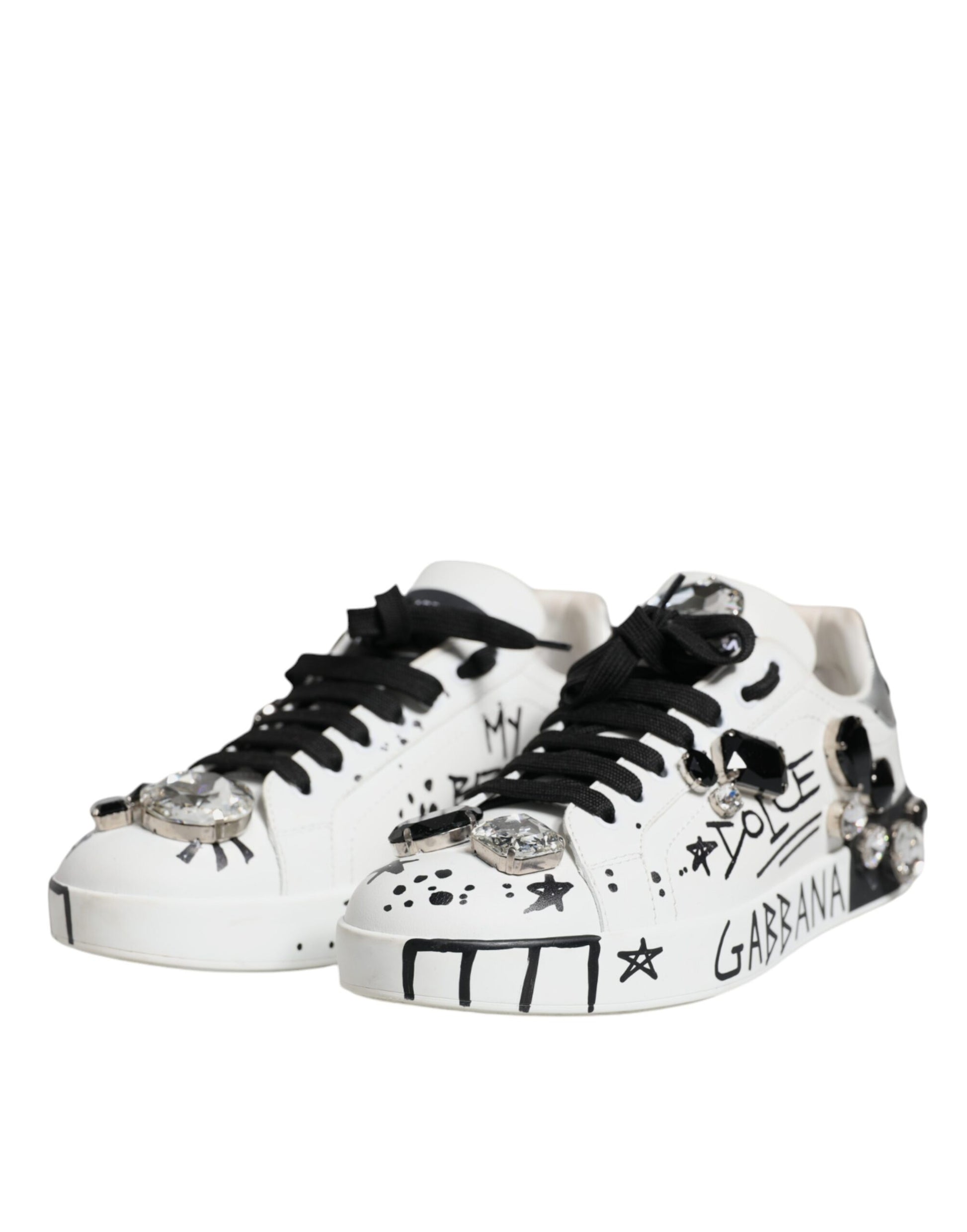 White Crystal Portofino Low Top Sneaker Shoes