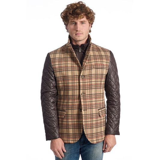 Brown Viscose Men Jacket