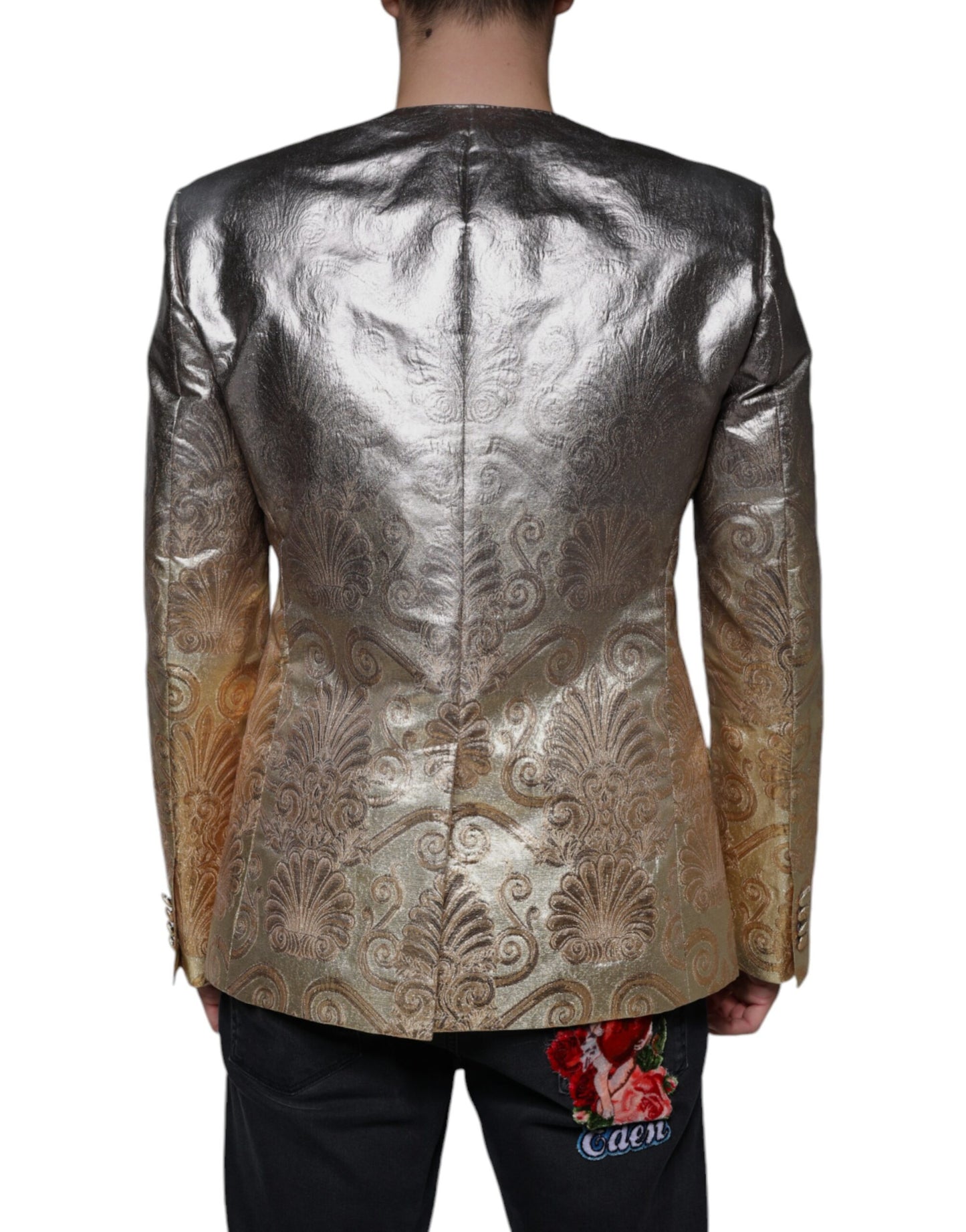 Gold Jacquard Single Breasted Dress Blazer