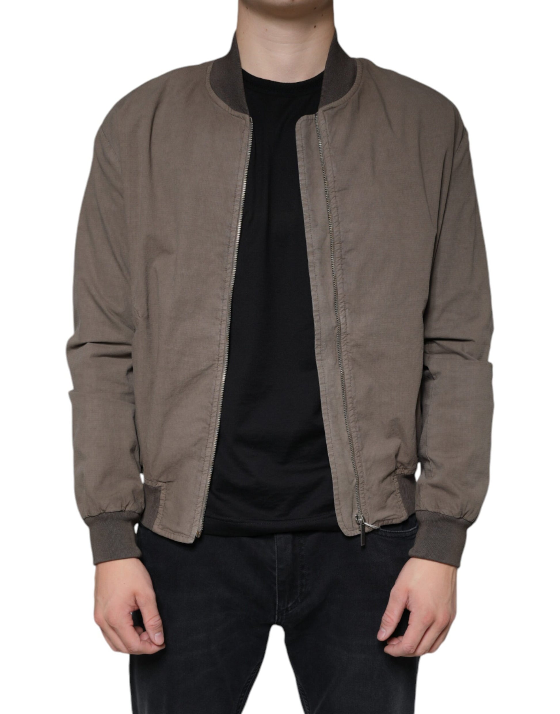 Brown Full Zip Biker Bomber Long Sleeves Jacket