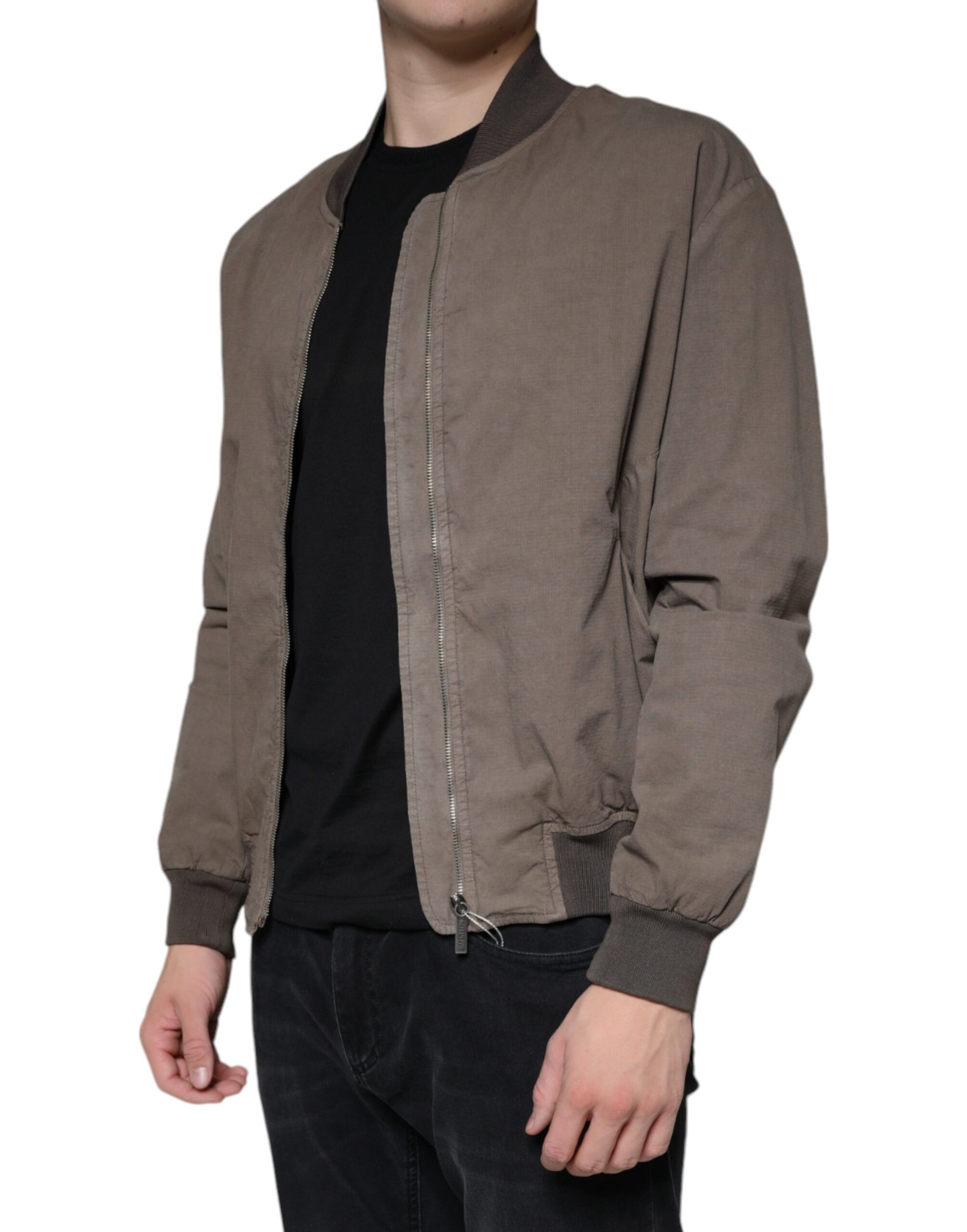 Brown Full Zip Biker Bomber Long Sleeves Jacket