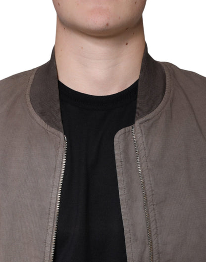 Brown Full Zip Biker Bomber Long Sleeves Jacket