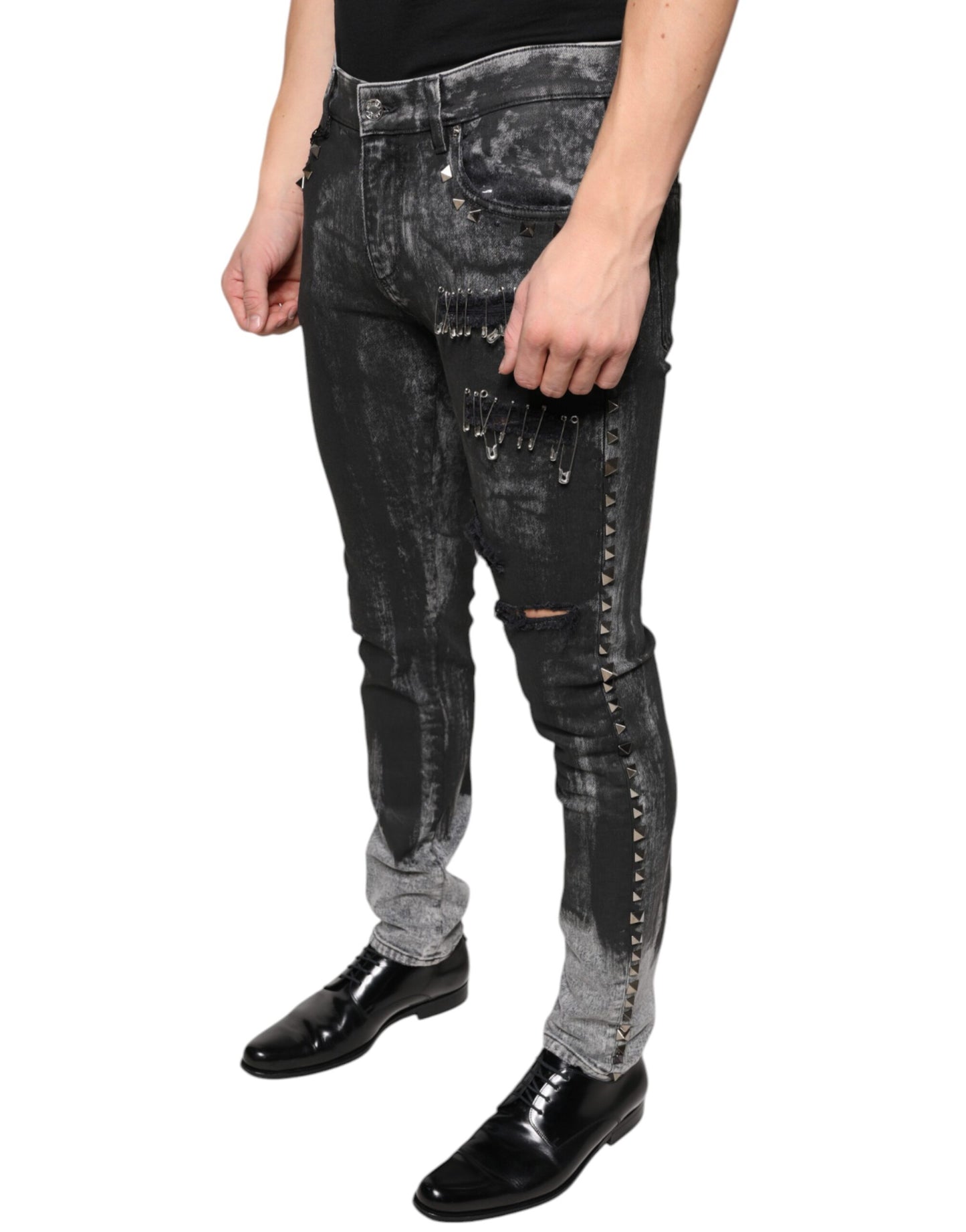 Black Embellished Cotton Skinny Denim Jeans