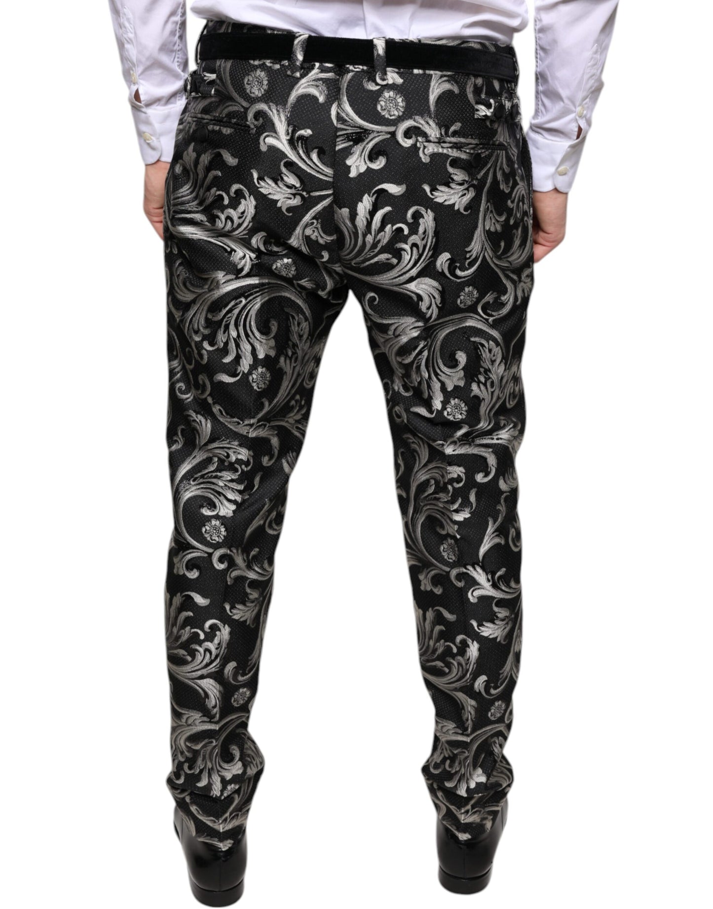 Black Jacquard Skinny Dress Pants