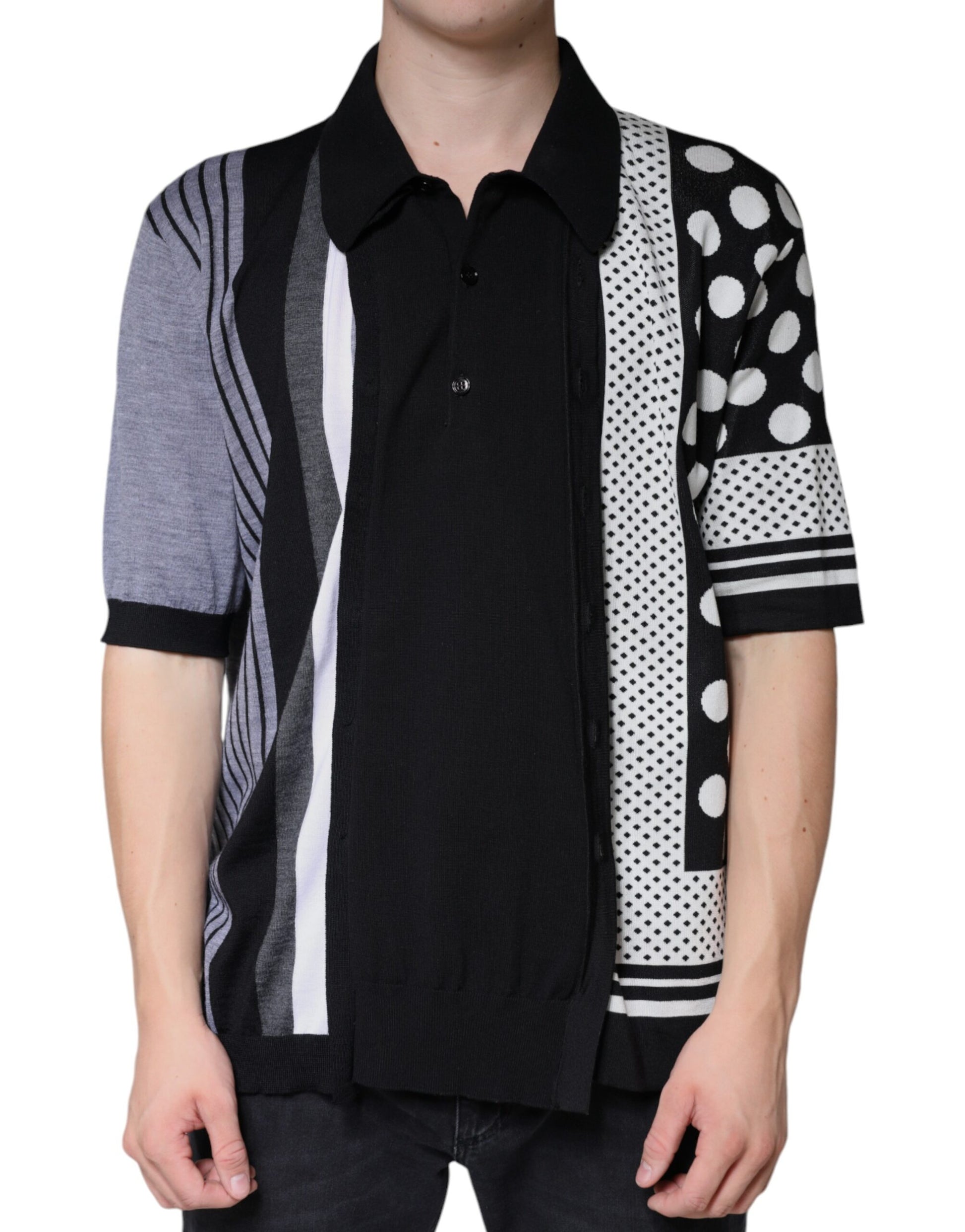 Black White Polka Dot Collared Polo T-shirt