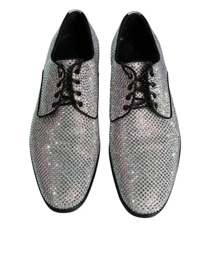 Silver Leather Rhinestones Derby Dress Shoes