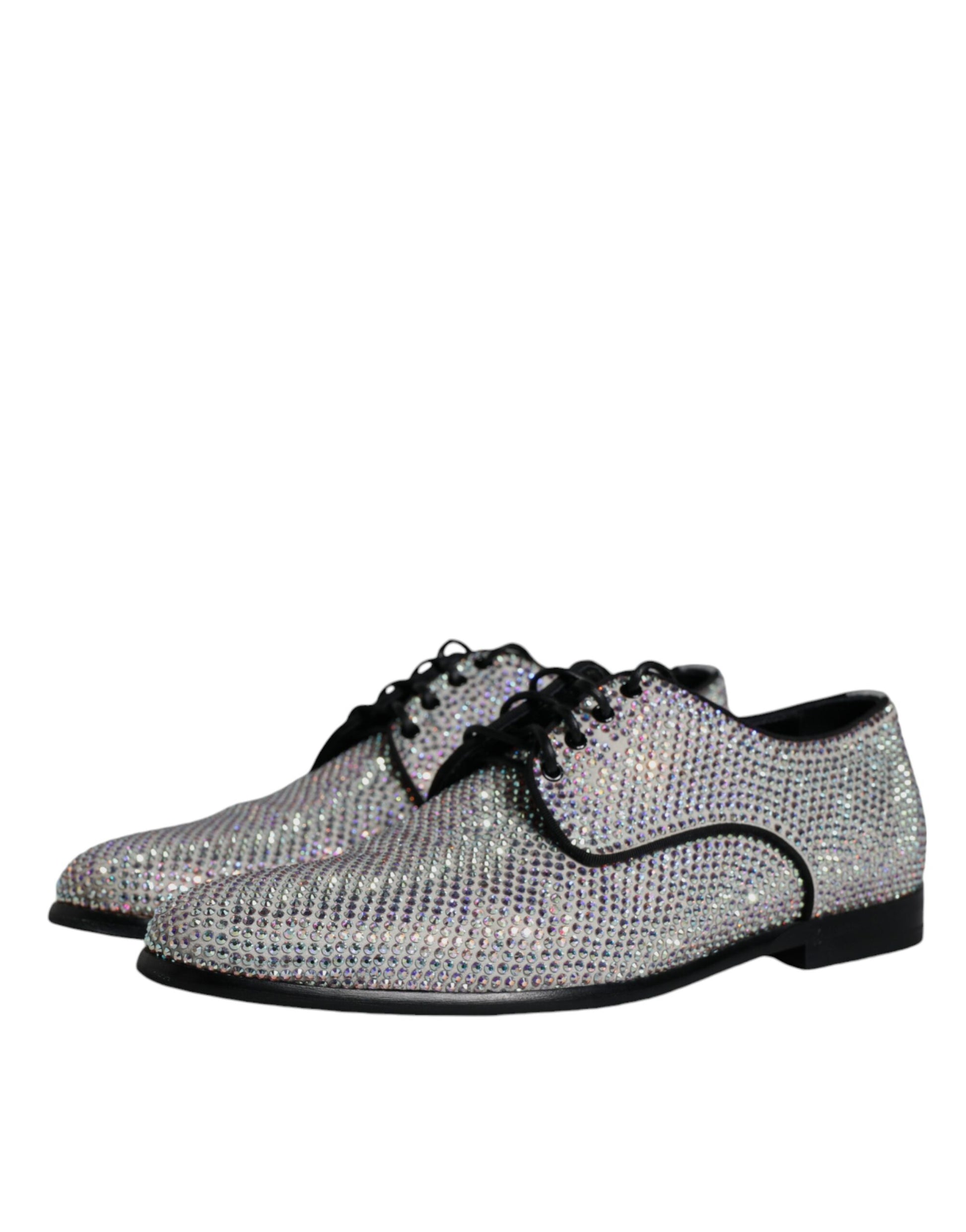 Silver Leather Rhinestones Derby Dress Shoes