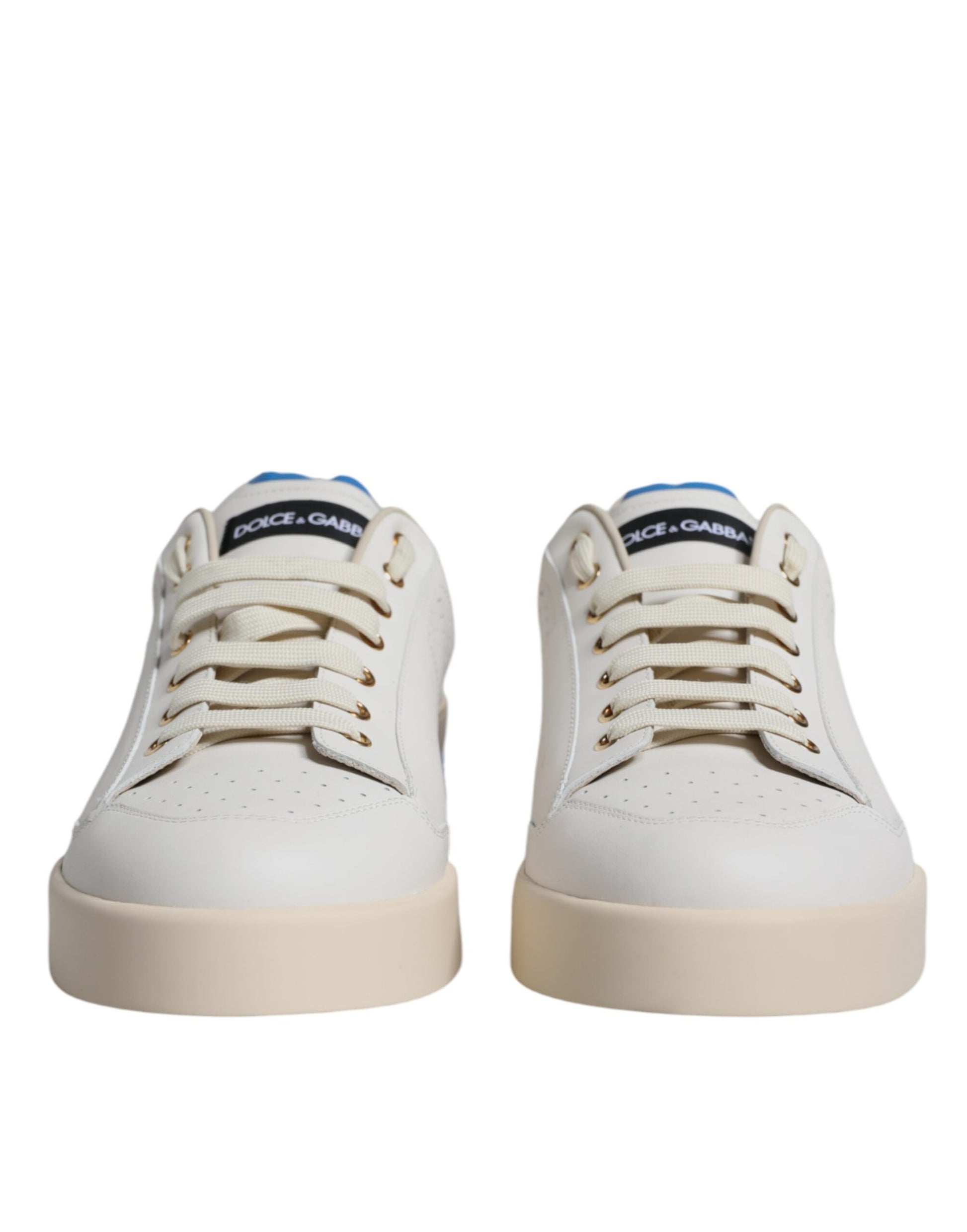 White Blue Perforated Low Top Sneakers Shoes