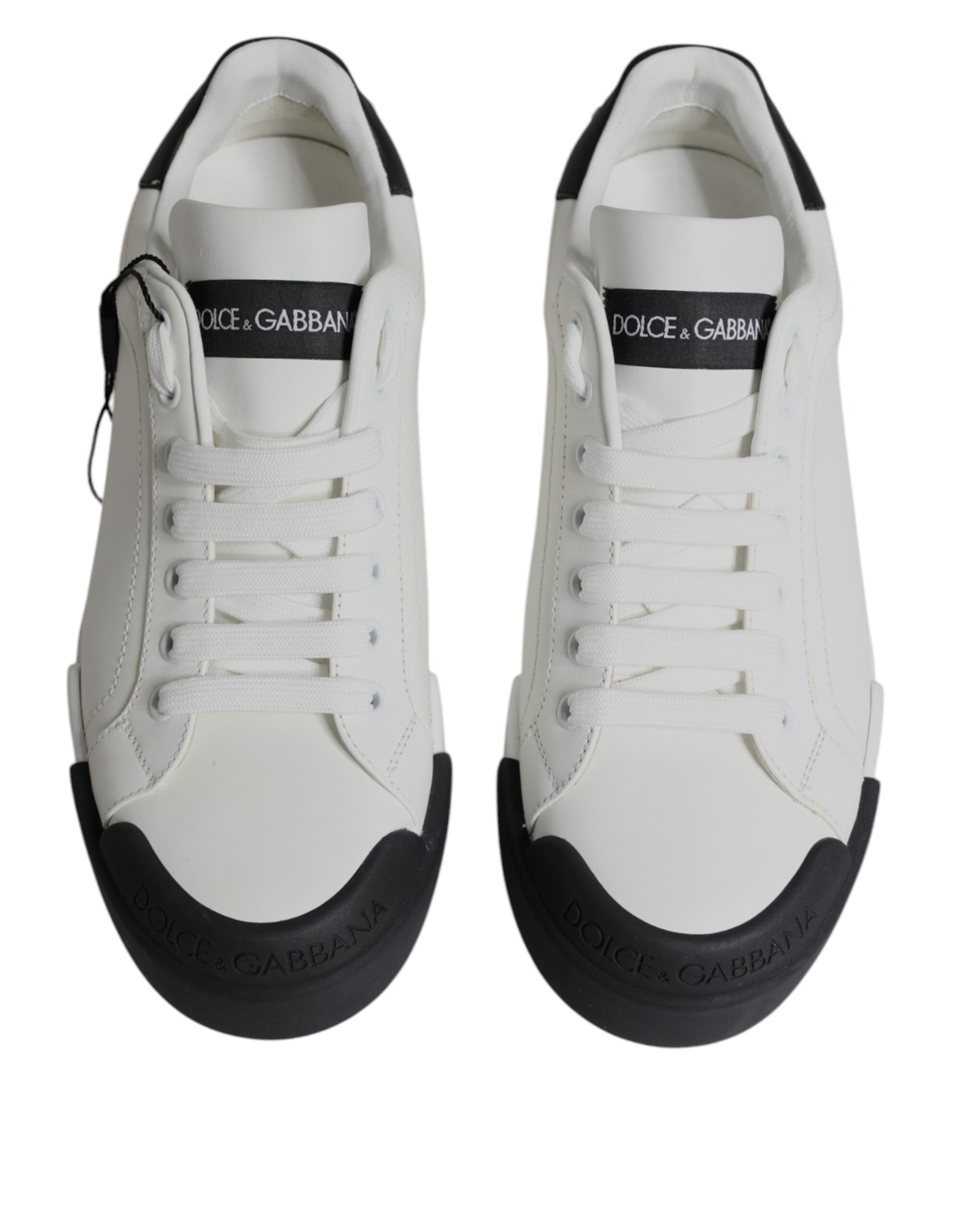 White Black Leather Logo Portofino Sneaker Shoes