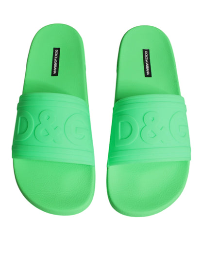 Green Leather Slides Sandals Beachwear Shoes