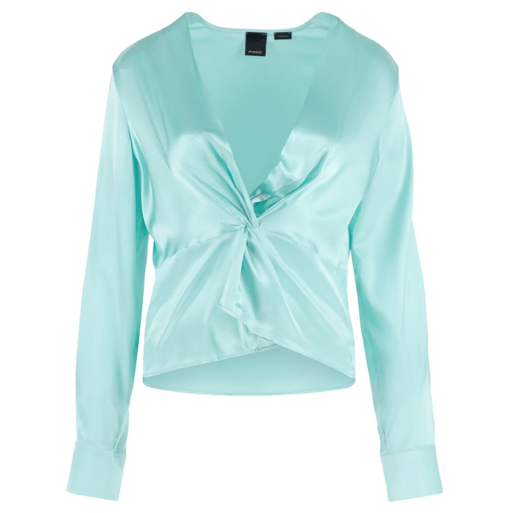 Green Silk Women Blouse with Deep V-Neck Detail