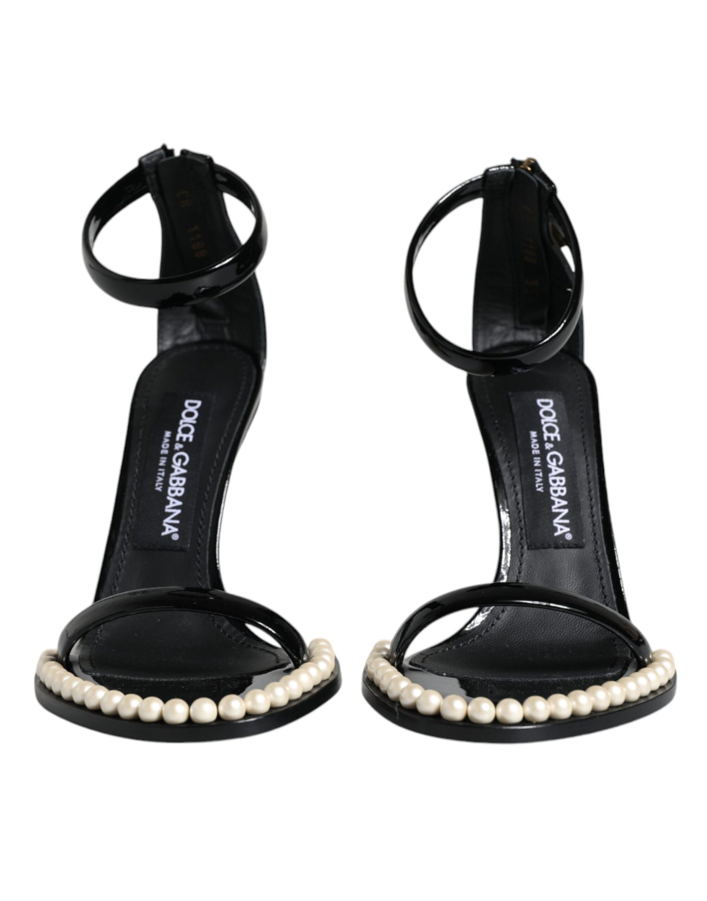 Black Keira Leather Faux Pearl Sandals Heels Shoes