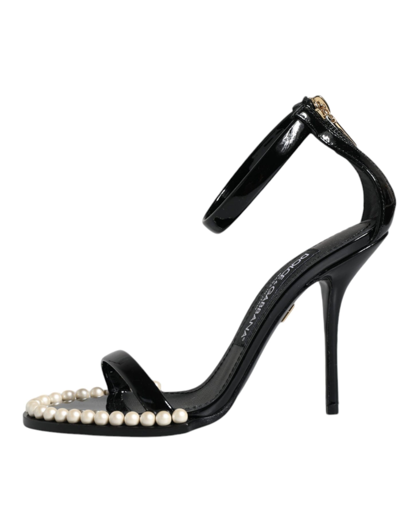 Black Keira Leather Faux Pearl Sandals Heels Shoes