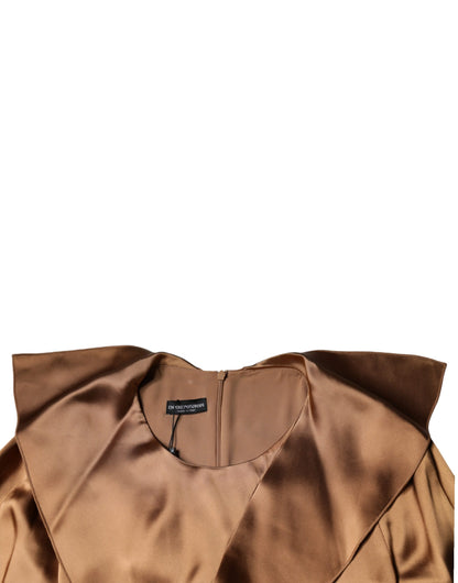 Brown Satin Long Sleeves Wrap Sheath Mini Dress