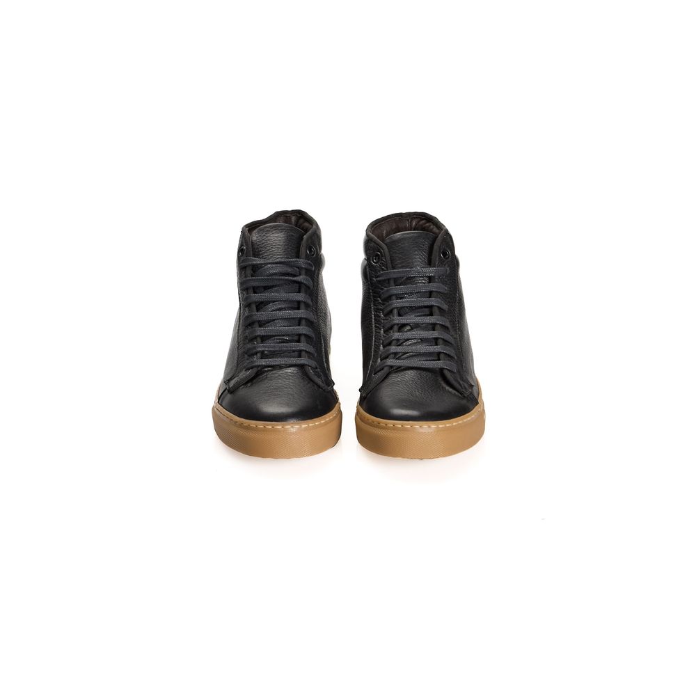 Black Calfskin Men High-Top Sneaker
