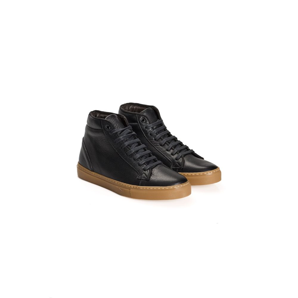 Black Calfskin Men High-Top Sneaker