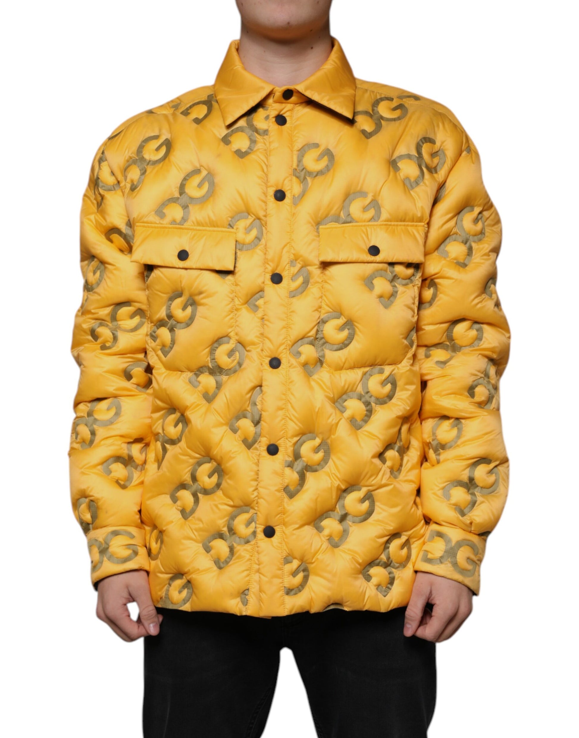 Yellow Logo Padded Buttoned Blouson Jacket