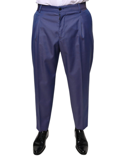 Blue Wool Tapered Formal Dress Pants