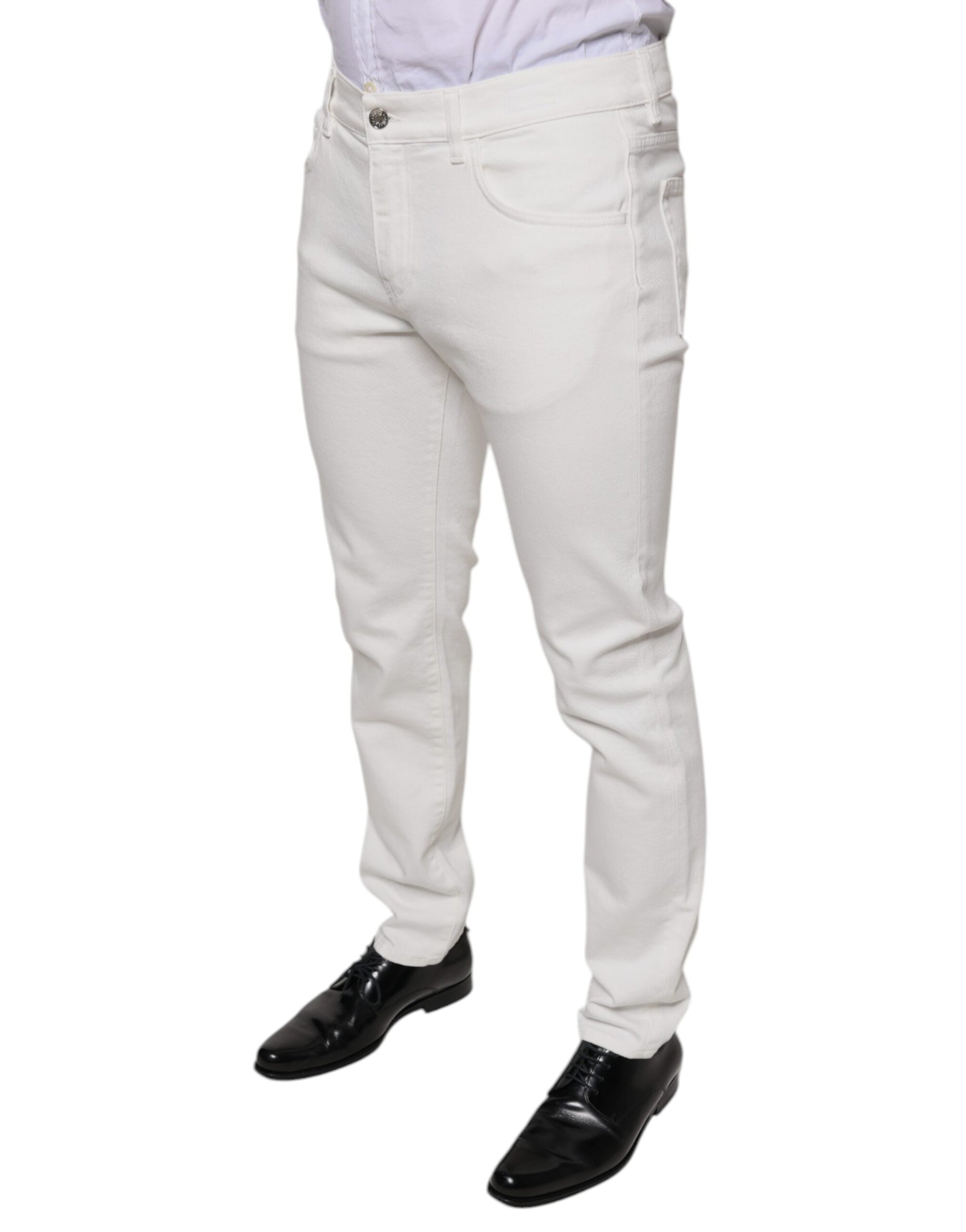 White Cotton Skinny Slim Men Denim Jeans