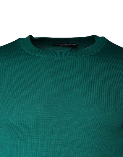 Green Wool Knit Crew Neck Pullover Sweater