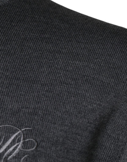 Dark Gray Wool Crew Neck Pullover Sweater