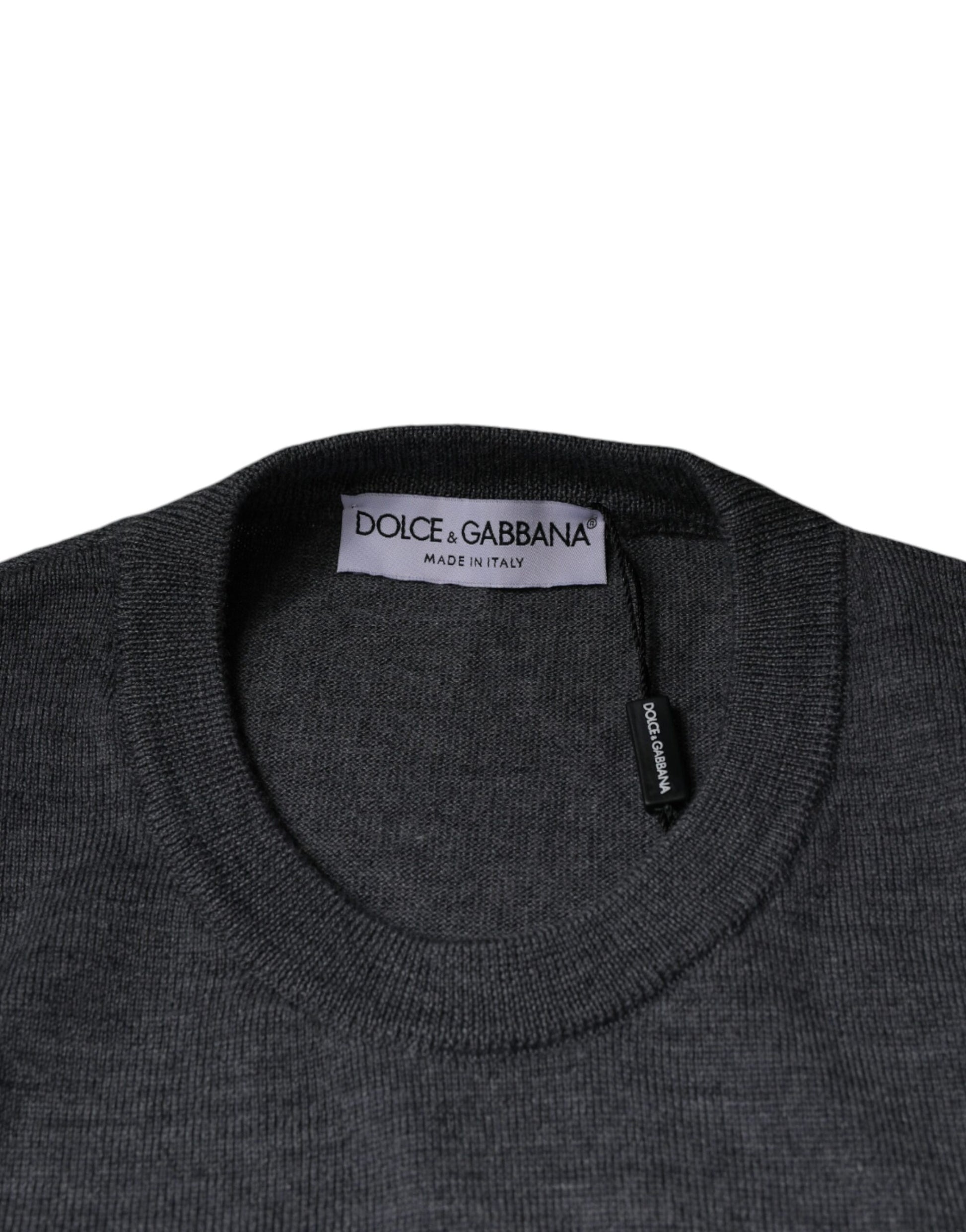 Dark Gray Wool Crew Neck Pullover Sweater