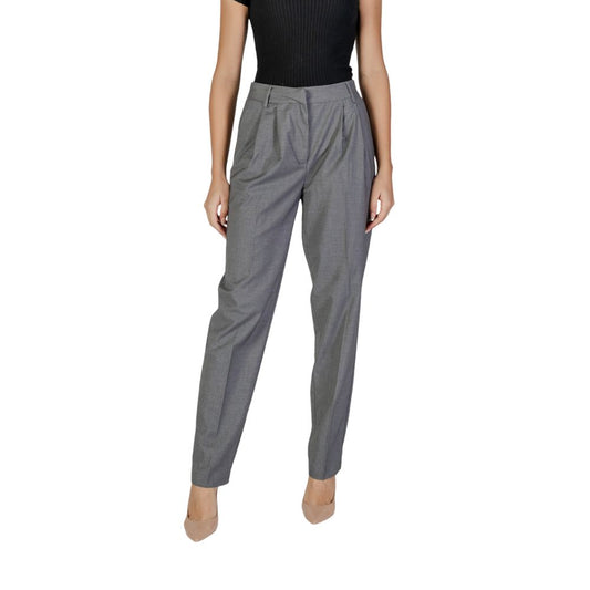 Gray Polyester Casual Pants