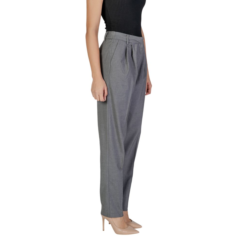 Gray Polyester Casual Pants